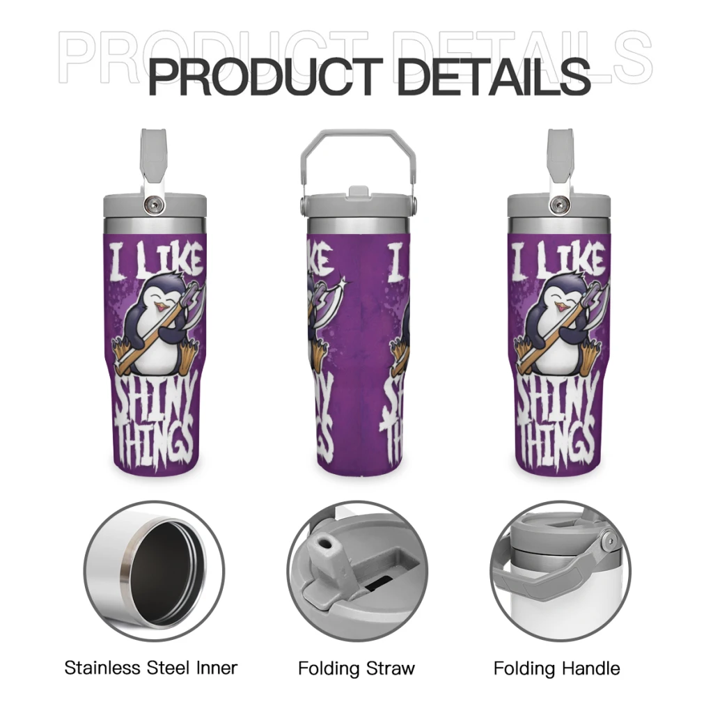 

Travel Mugs Insulated Cup Crazy-P-enguin-Cute-Cartoon Stainless Steel 304 Drinkware Thermal 30oz Large Capacity Handle Car Cup