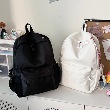 New Solid Color Women'S Waterproof Nylon Backpack Simple School Bag For Teenage Girl Shoulder Travel Bag School Backpack 1