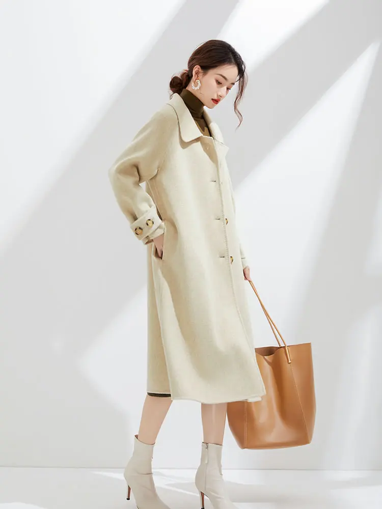 2023 Autumn and Winter New Double-Sided Pure Wool Coat Woolen Coat Women's Long Doll Collar Wool Coat Commuter's All-Matching