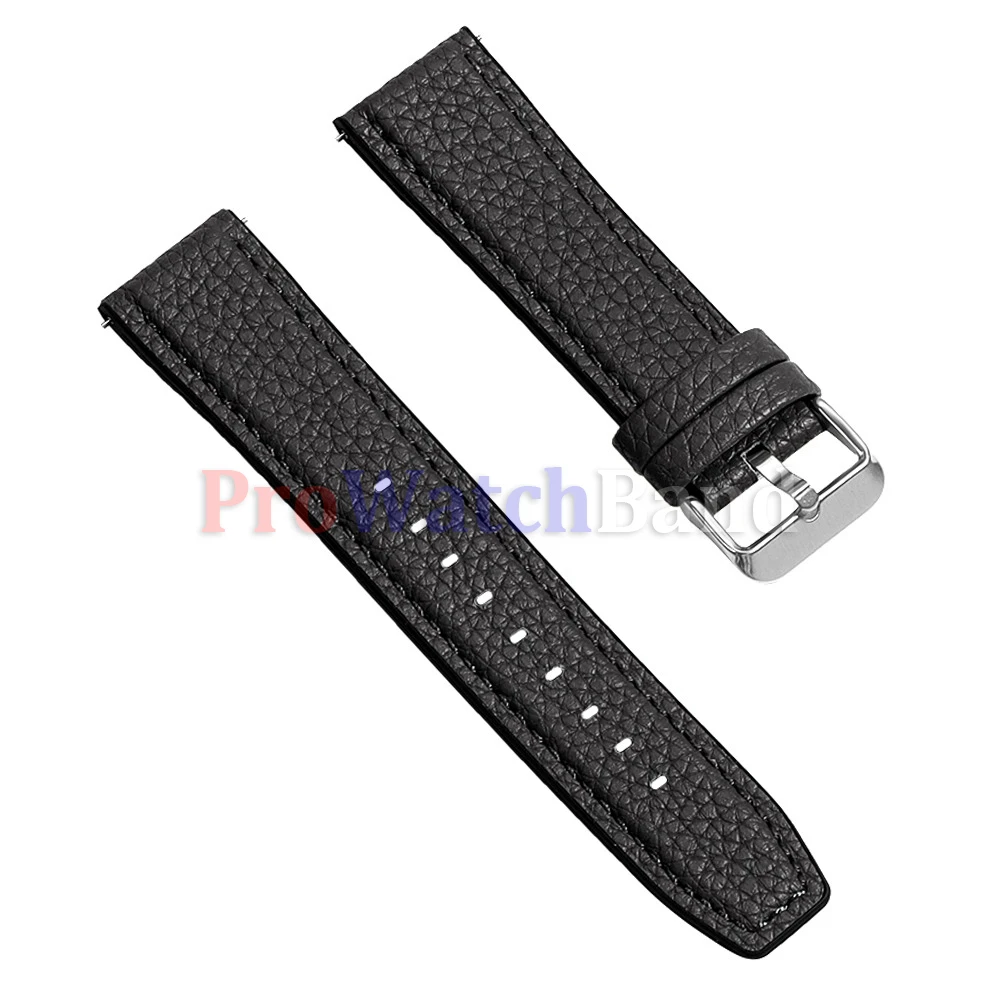 High-Quality Brown Lychee Pattern Leather Watch Band - Universal Fit
