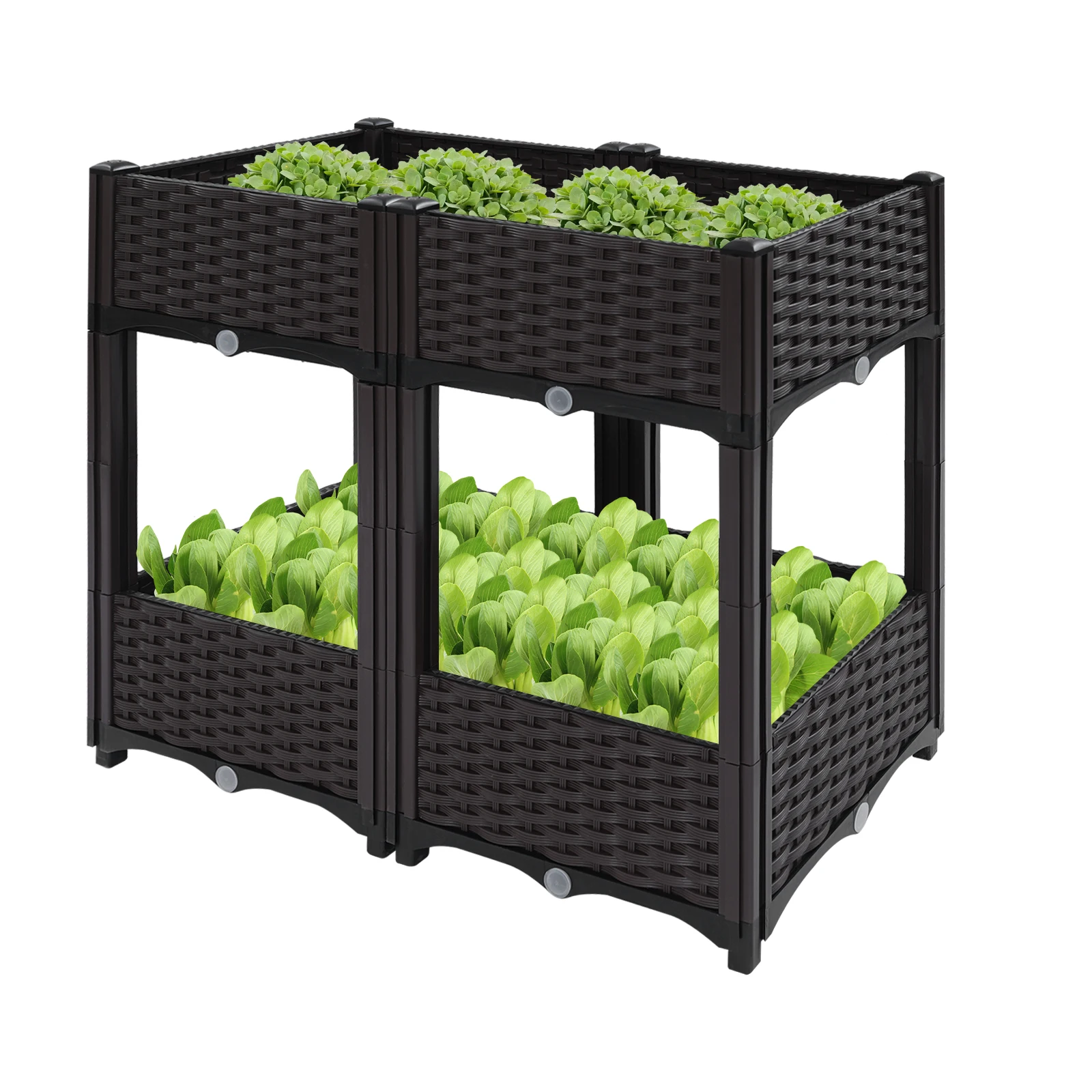 Doppeldecker, erhöhtes Bett, rechteckiger Blumentopf in Rattan-Optik, Blumentopf, 4 Boxen, vertikale Balkonbox, Pflanzgefäße für Gartenbalkon – Detail 1