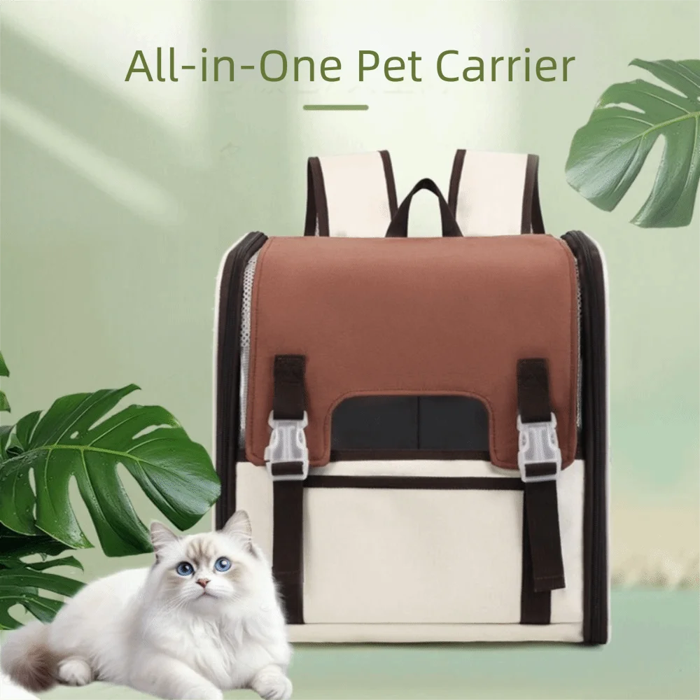 Large Capacity Pet Carrier Backpack Foldable Structure Adjustable Straps Cat Shoulder Bag Breathable Roller Shutter