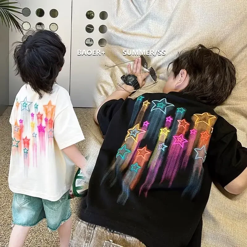 

Boys' Summer Short Sleeve T-shirt New Big Boys' Summer Top Half Sleeve Thin Children's Fashion Brand T