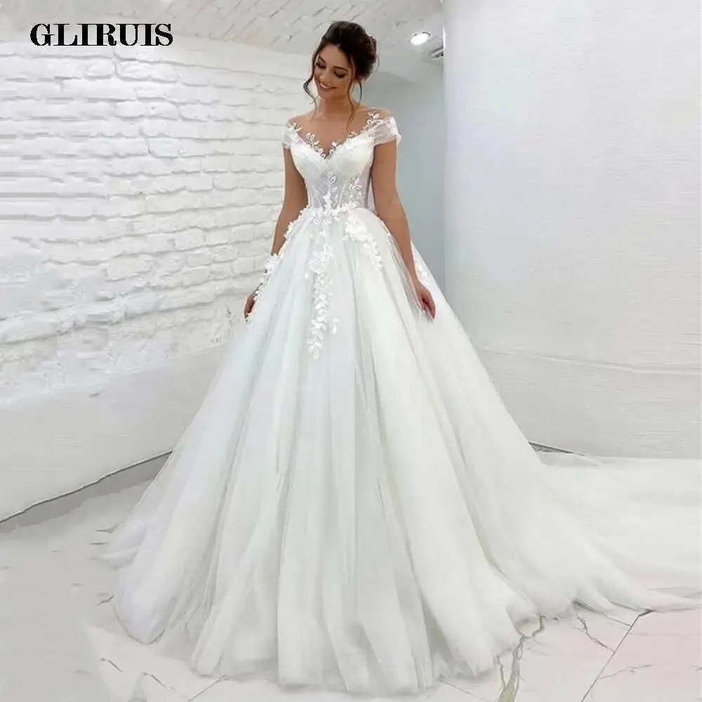 2022-elegant-tulle-princess-wedding-dresses-sheer-neck-lace-applique-bridal-gowns-with-back-buttons-vestido-de-noiva