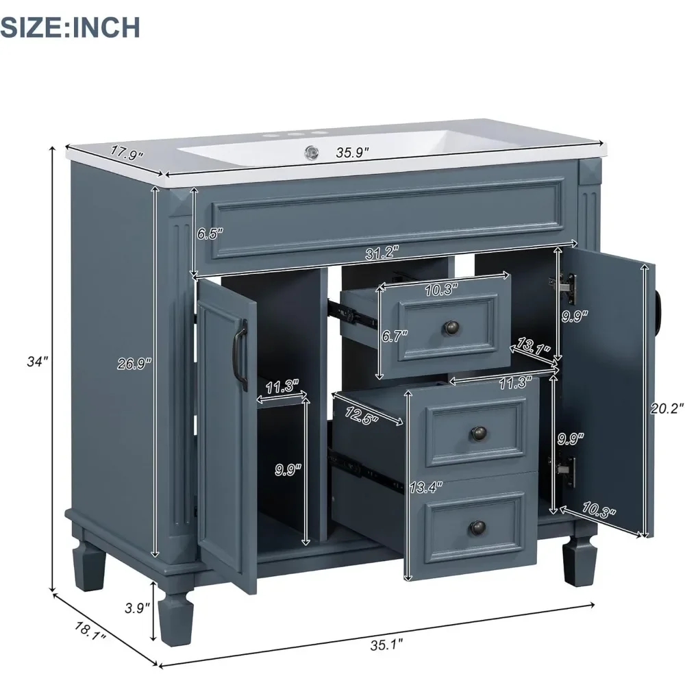 Bathroom Vanity with Sink, Freestanding Single Bathroom Sink Vanity Cabinet Set with Countertop &Integrated Sink, Doors&Drawers