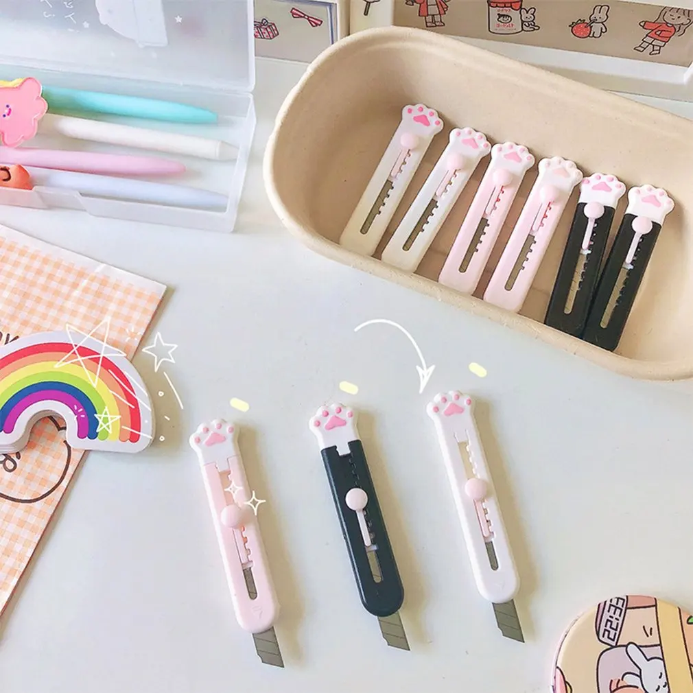 S5bf3e9c4eac644ea9ce3dfa4d51b6a7bT Mini Pocket Cute Cat Paw Art Utility Knife For Cutting Paper Express Box Knife Paper Cutter Craft Wrapping Blade Stationery