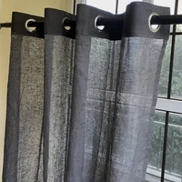 Pure Linen Japanese Korean Style Sheer Curtain Simple Solid Color Dark Grey Linen Curtain for Home Living Room House Decoration 1