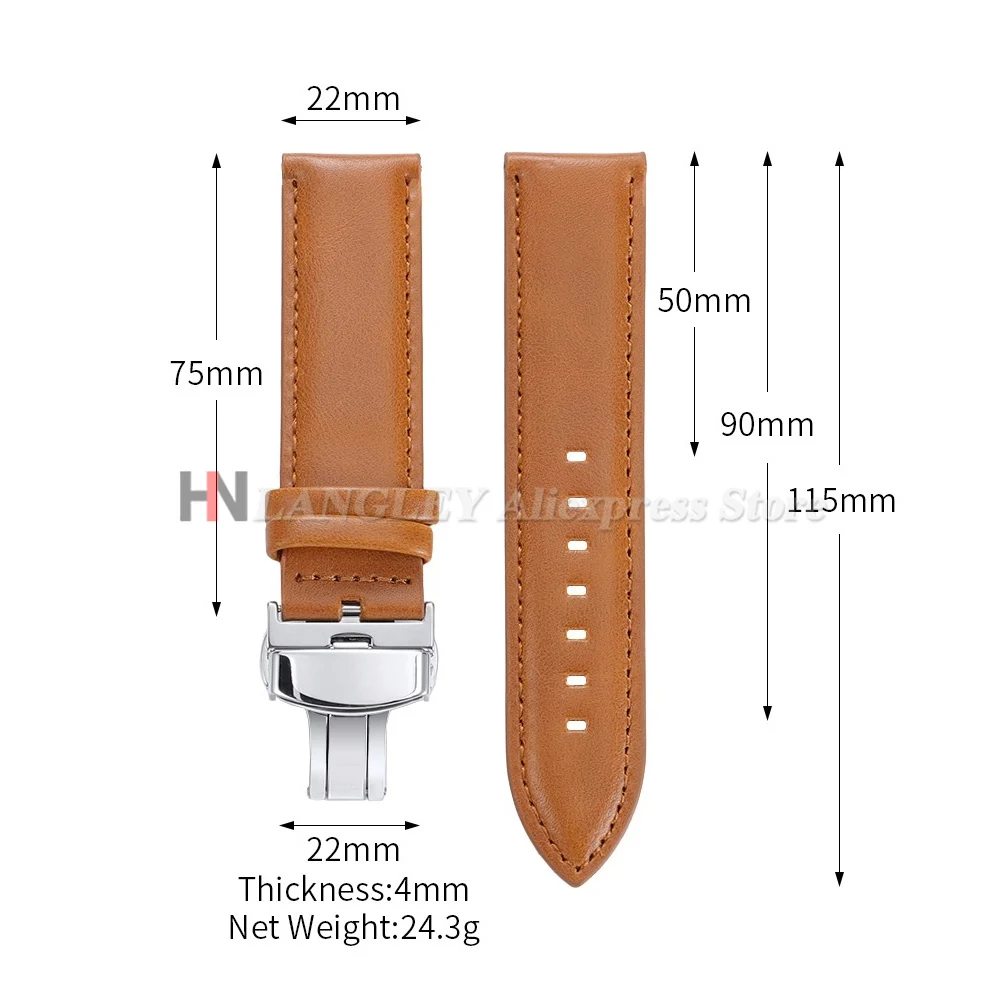 Vintage Genuine Cowhide Leather Watch Band Strap with Butterfly Buckle - Universal Bracelet