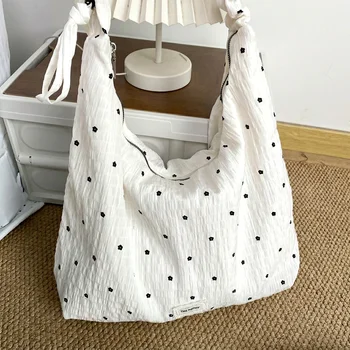 Borsa Tote alla Moda con Motivo a Pois, Nuova Borsa a Spalla Casual in Cotone per Donna, Versatile e Capiente con Design a Pois