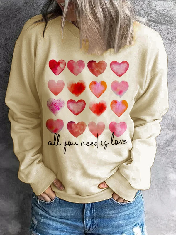 Valentine's Day Couple Pullover Wear Heart Print Round Neck Sweatshirt Double Sleeve Sweatshirts Comstylish Soft Hoodies