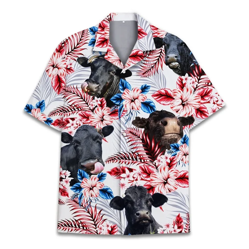 3D Print Funny Animal Hawaiian Shirts For Men Women Summer Short Sleeve Casual Relaxed-Fit Button Down Beach Shirt Mens Tshirt 2