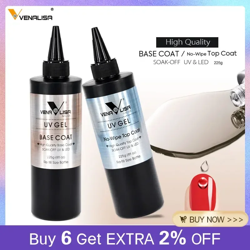 Venalisa Brand 225g Super Quality Refill Gel Nail Art Soak Off UV/LED No Wipe Top Coat Base Coat Without Sticky Layer Top Coat 1