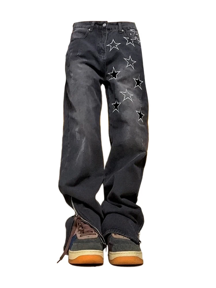 

Women Harajuku Fashion Baggy Denim Pants Jeans Straight Long Trousers Y2k Streetwear Punk Style 2000s Aesthetic Cyber Grunge