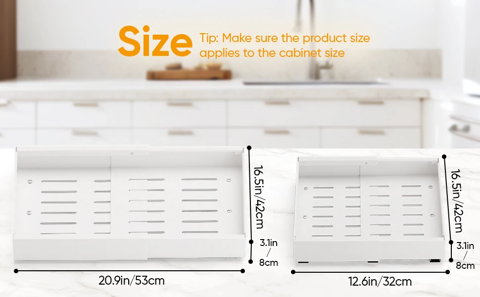 Description Picture 5 of item2 Pack Expandable Pull Out Cabinet Organizer Adhesive, Peel And Stick Slide Out Drawers for Kitchen Cabinets,Adjustable Width