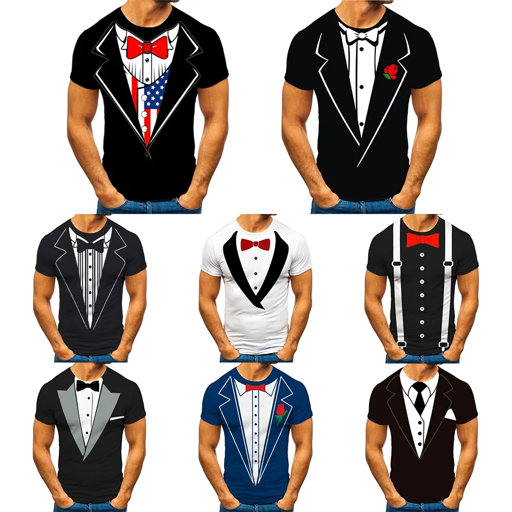 

Bow Tie 3D T-shirt Men's Shirt Tuxedo Retro Tie Suit Printed T Shirt Summer Casual Short Sleeved Streetwear Funny Fake Suit Tops
