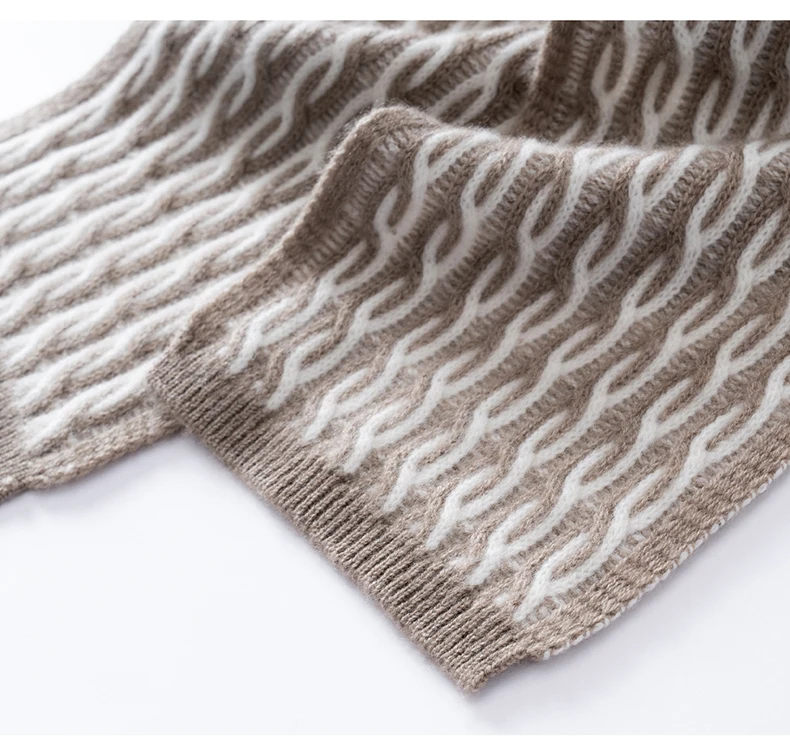 Hochwertiger Herbst-Winter-Schal aus 100% reinem Kaschmir, vielseitiges zweifarbiges Zopfmuster, warmer Nackenwärmer, Schal – Detail 9