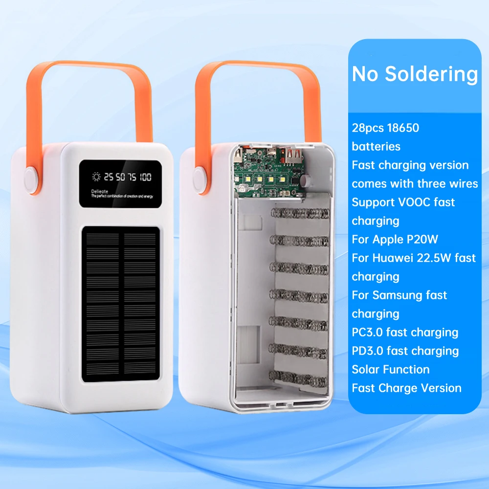 28*18650 Guscio per Banca di Energia Solare Grande Capacità 22,5 W Ricarica Veloce Power Bank Case fai da te Saldatura Free Battery Storage Box - immagine 2