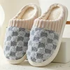 Fashion Couple Winter Toe Wrap Warm Plaid Cotton Slippers Thick Soft Sole Slides Men Women Indoor Floor Flat Home Non-slip Shoes 4