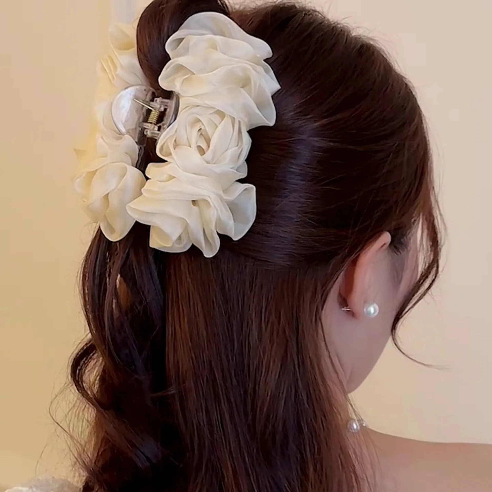 VANIKA Neue Sommer Süße Tüll Großen Bogen Haar Klaue Clips für Frauen Solide farben Elegante floral Pferdeschwanz Clip Kopfschmuck Zubehör – Detail 9