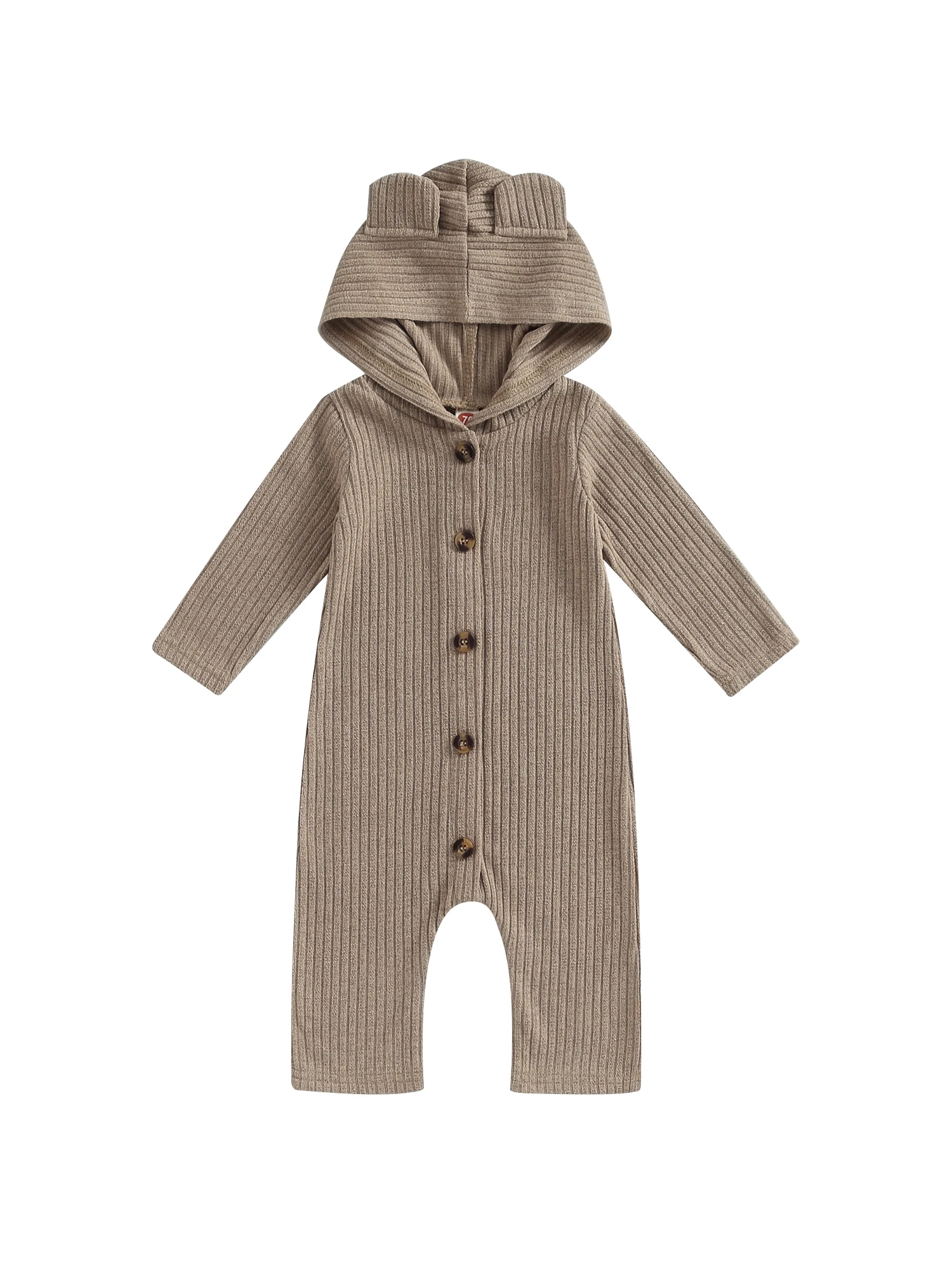 

Baby Girls Winter Warm Fleece Hooded Romper Infant Solid Color Button Jumpsuit with Long Sleeves