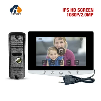 Video Doorphone 4-Wire,Intercom with 1080P Doorbell, Doorphone with Camera,7" Color IPS Display, 100° Wide View Camera 1