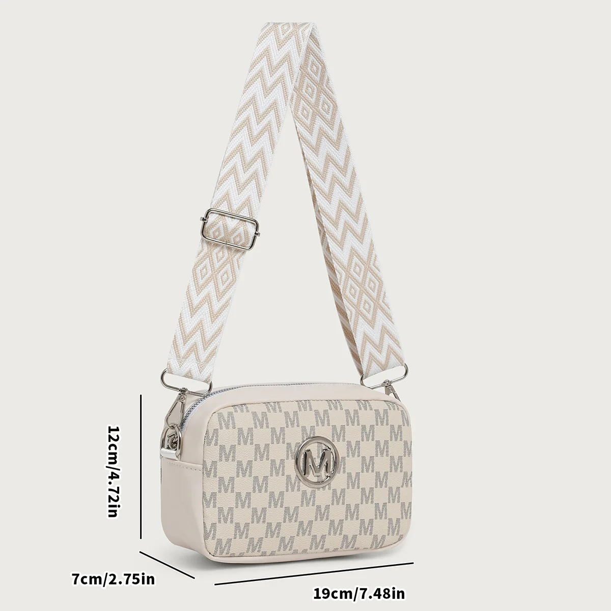 Retro M Pattern Design Female Crossbody Bag, Stylish Ladies Shoulder Bag, Wide Strap Phone Coin Purse for Women Work Party Date