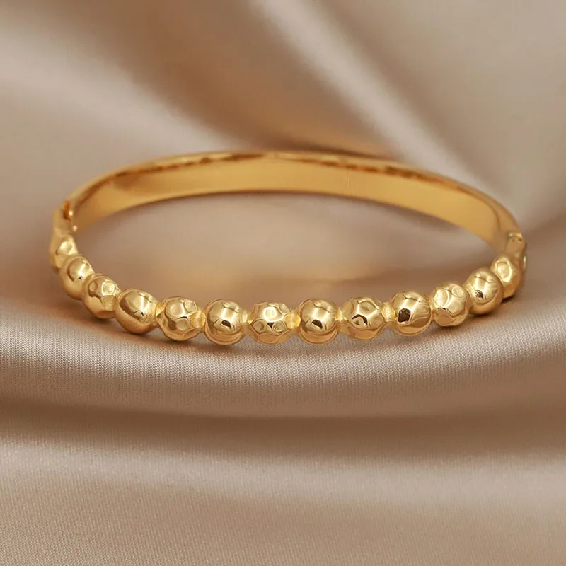 Stainless Steel Metal Beads Bangles&bracelets for Women Fashion Brand Jewelry Simple Style Bangles Accessories