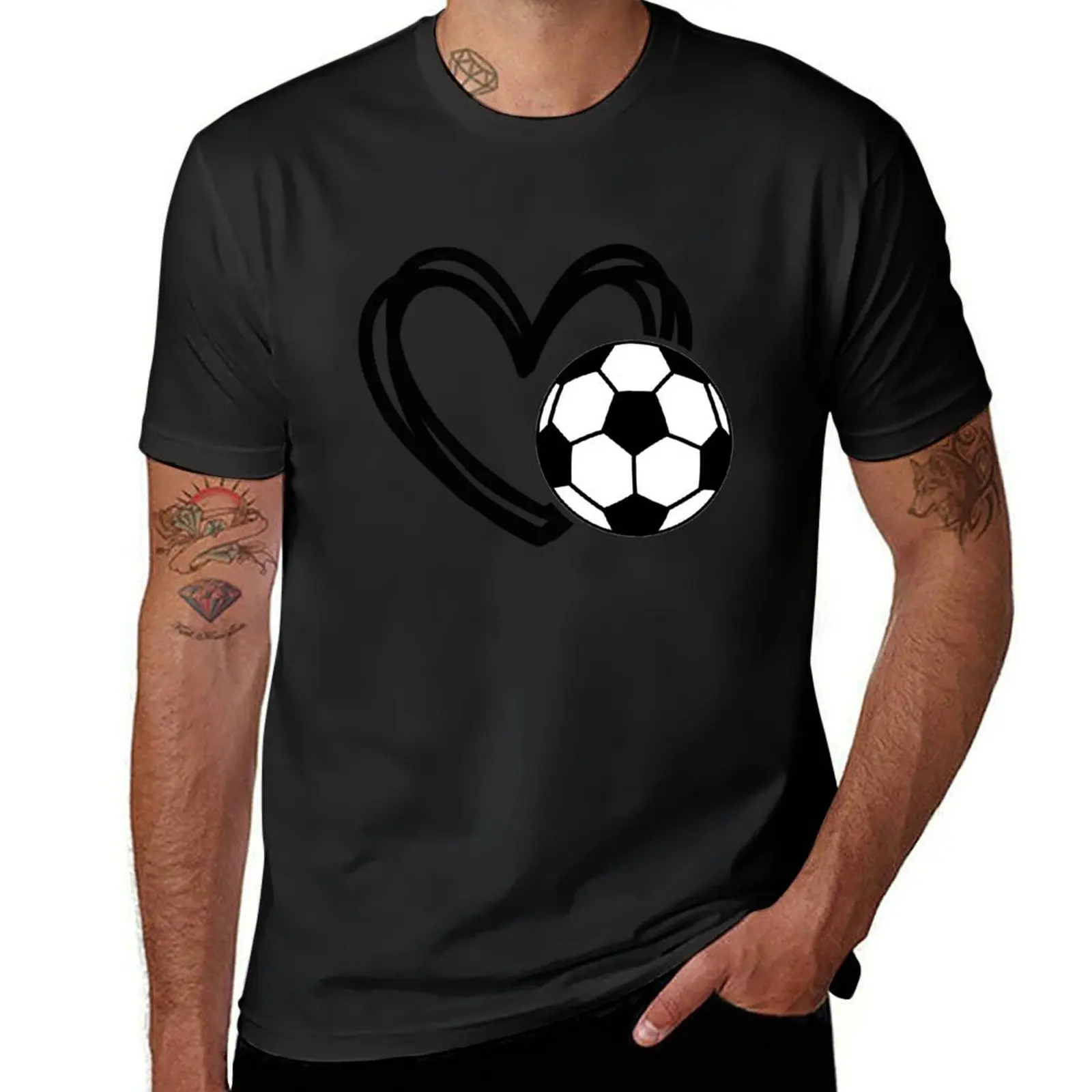 

heart football sport T-Shirt Short sleeve tee customs summer top t shirts for men