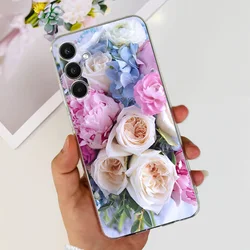 Cute Cat Flower Print Soft Silicone TPU Phone Case - Enhanced Design - Samsung A54 (Silver Pink)