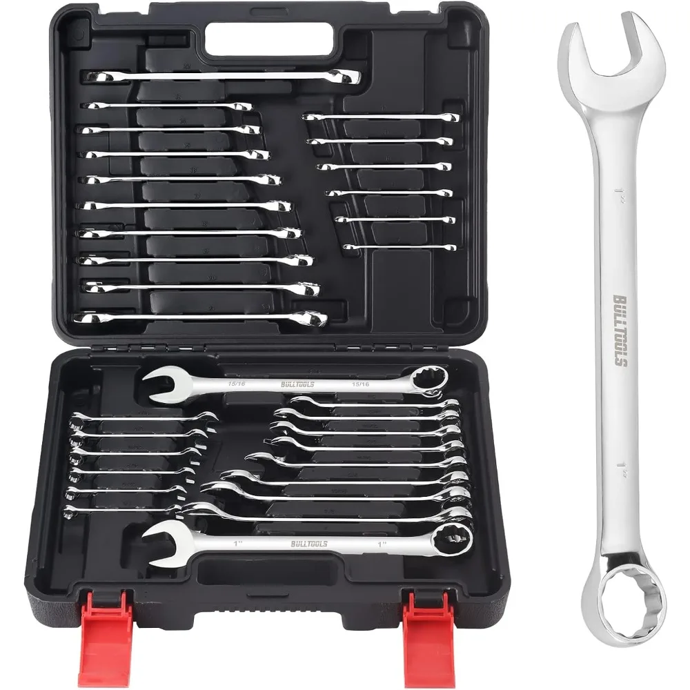 

32-Piece Combination Wrench Set, SAE and Metric 1/4"-1" & 7mm-22mm Wrenches Chrome Vanadium Steel Box End