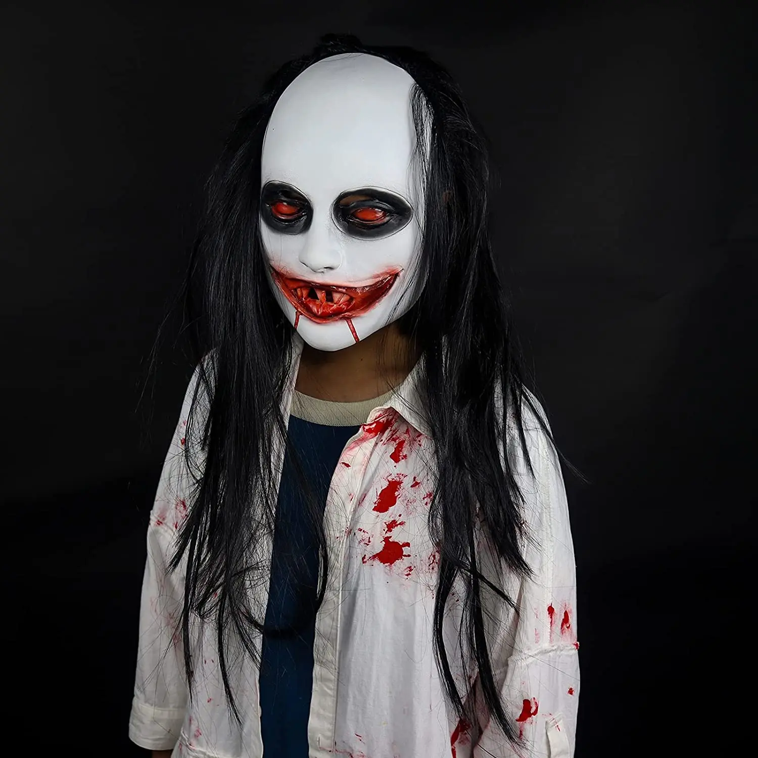 HIK Realistic Latex Female Ghost Mask Long Hair Face Cover Halloween Haunted House Headwear Masquerade Cosplay Party Scary Props I.410951594