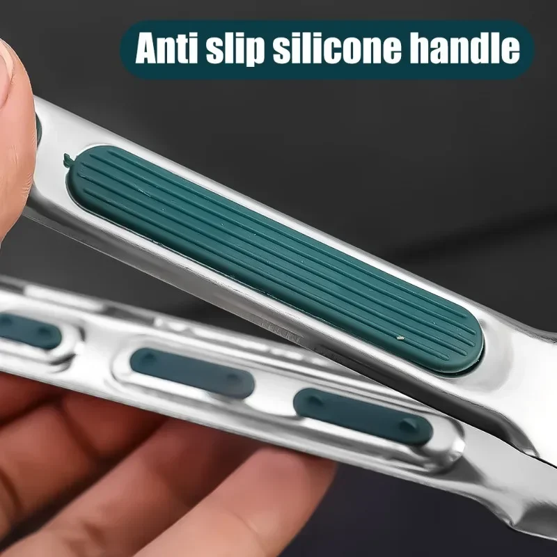 Non-slip Stainless Steel Kitchen Clip Silicone Non-slip Handle BBQ Grill Steak Salad Food Clip Home Cooking Tongs Kitchen Supply