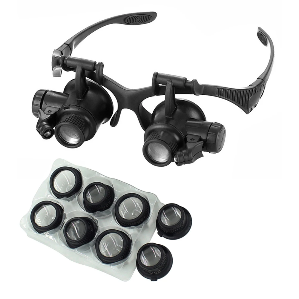 Headband Magnifier 25x Eyewear Loupe Repair Third Hand Helmet Magnifying LED Magnifying Head Wearing Magnifier Glasses Loupes For Reading