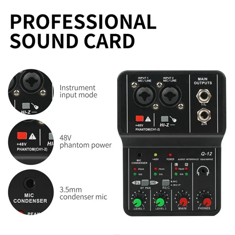 New-A47Q-Professional Audio Mixer Sound Card With Monitor Electric Guitar Live Broadcast Recording For Studio Singing Computer P