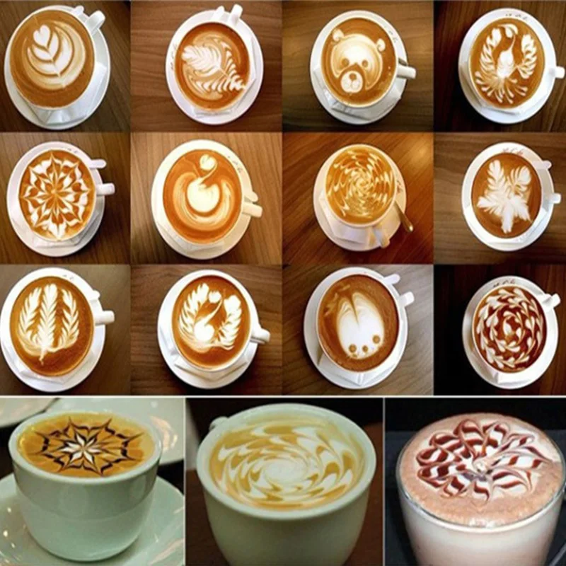 16Pcs/Set Coffee Mold Latte Cappuccino Barista Art Stencils Cake Duster Templates Coffee Accessories Milk Mold Coffe Decoration Cappuccino Mold