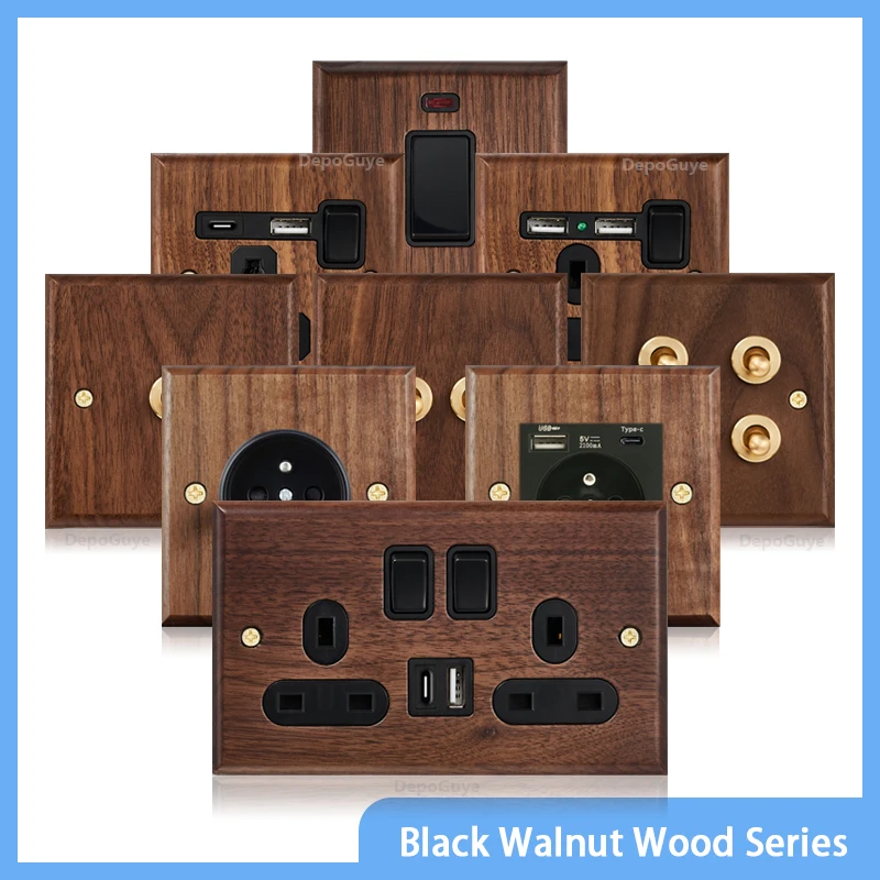 BlackWalnutWoodToggleLightSwitch,HomeretroBrassPanel,FRUKUniversalDoubleUSBWallElectricalSocketVintageSwitch-AliExpress13