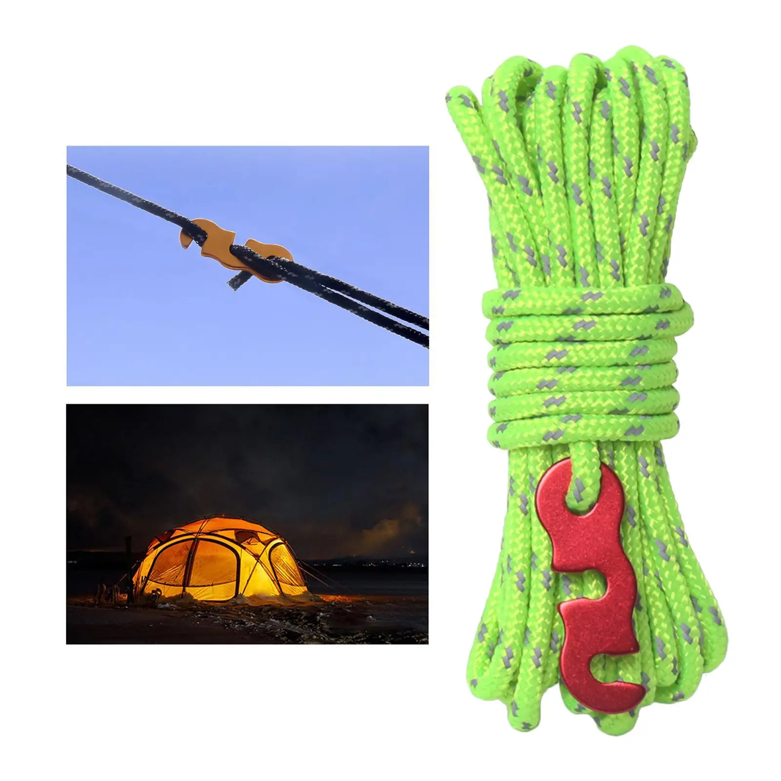 5X 4 Meter 4mm Reflective guyline Rope Tent Nylon Cord Fluorescent