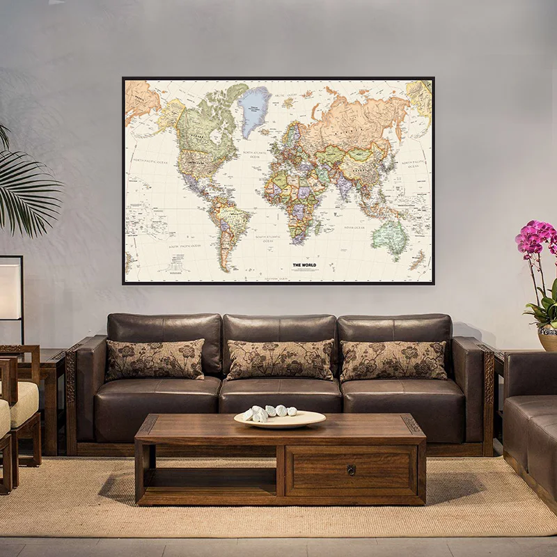 The World Map Vintage Poster Non-woven Canvas Painting Retro Wall Print Picture Home Decor School Supplies Travel Map 120*80cm world map poster