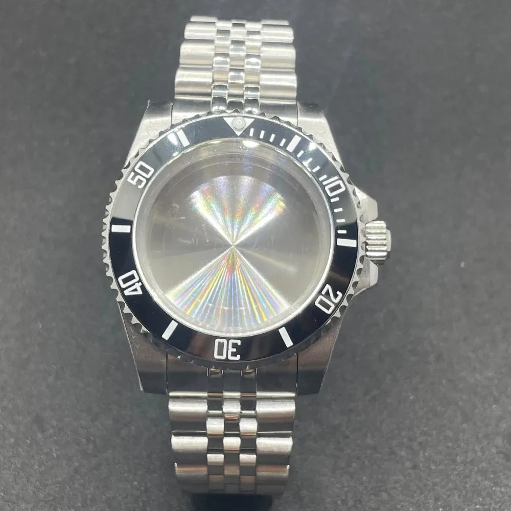 Elegant 40MM Stainless Steel Watch Case with Solid Bracelet and Glide Lock Clasp