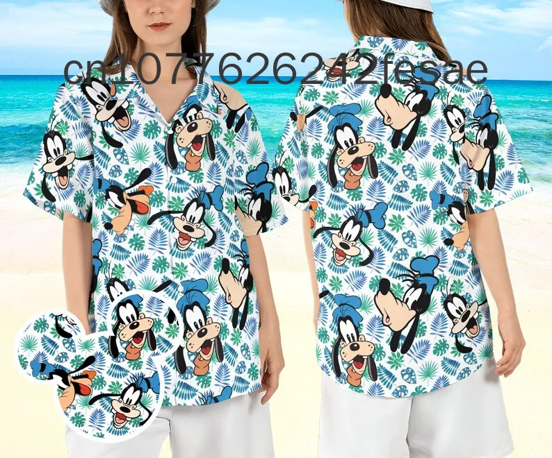 

Disney Goofy Hawaiian Shirt Men's Women's Casual Beach Short Sleeve Button-Down Shirt Disney Kids Tropical Hawaiian Party Shirt