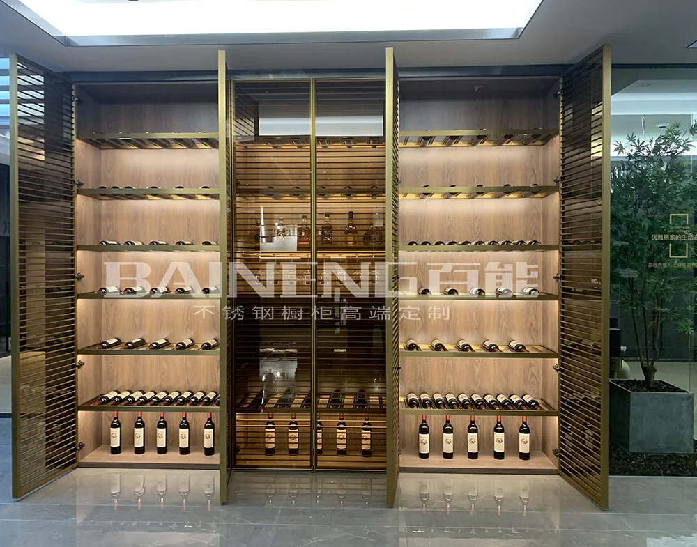Bar Restaurant Furniture LED Stainless Steel Wine Cellar Display Cabinet