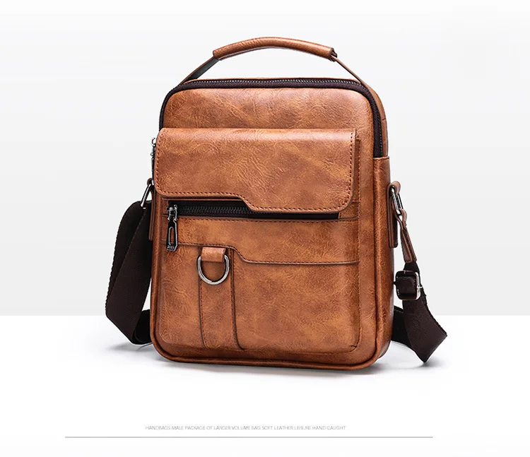 Men Shoulder Bag PU Waterproof Retro Business Fashion Handsome Multi Layered Divided Crossbody Large Capacity Handbags