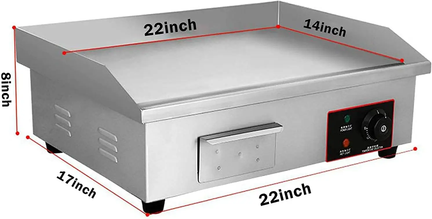 Electric Countertop Griddle Stainless Steel BBQ Flat Top Grill Hot Plate, Adjustable Thermostatic Control 122°F-572°F, Stainless 2