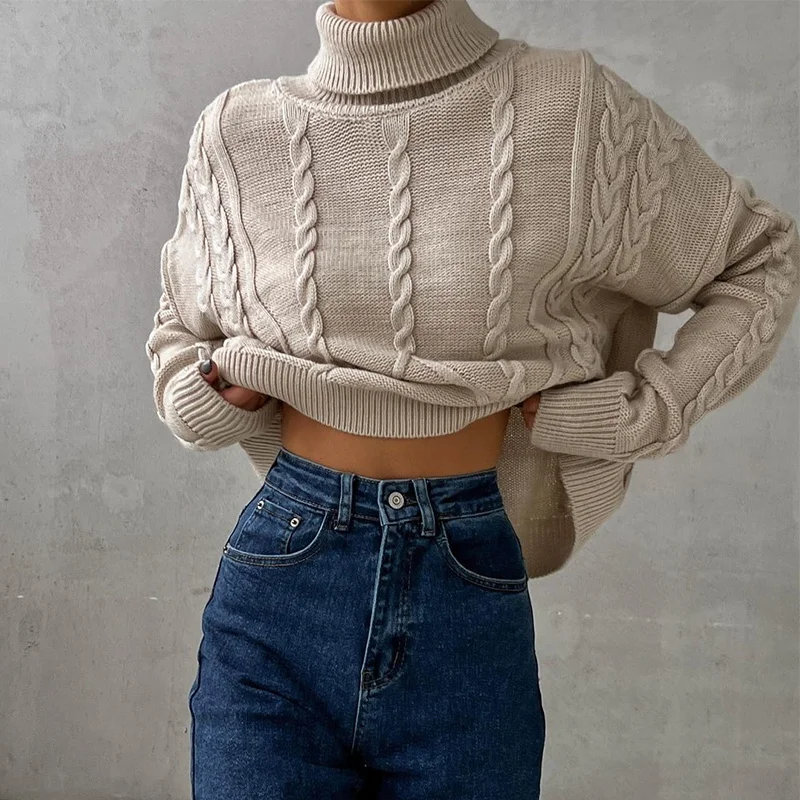

Women's Casual Turtleneck Knit Sweater 2023 Autumn Winter Solid Color Loose Long-Sleeve Pullover Fashion Turtleneck Elegant Tops