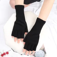 Gants longs noirs tricotés sans doigts pour hommes et femmes, chauds, extensibles, élastiques, à la mode, mitaines d'extérieur, accessoires de cyclisme, hiver 1