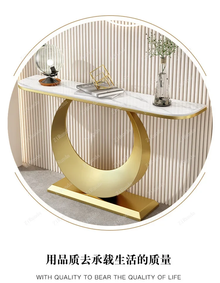 Description Picture 6 of itemL Italian Light Luxury Stone Plate Console Half round Cabinet Modern Minimalist Wall-Mounted Console Tables Side View Table