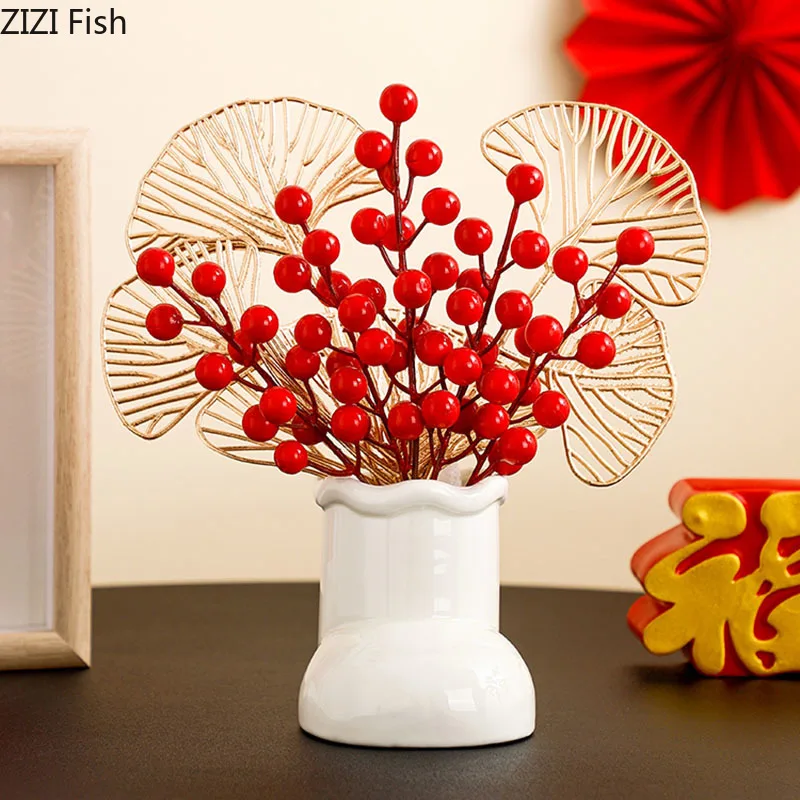 Creative Snow Boots Shape Ceramic Vase Desk Decoration Flowers Arrangement Artificial Berries Decorative Vases Modern Home Decor 4