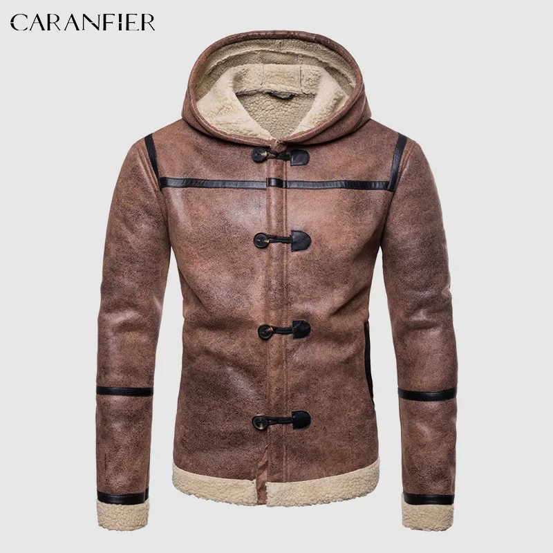 Куртка CARANFIER мужская из искусственной кожи многобортная локомотивная флисовая