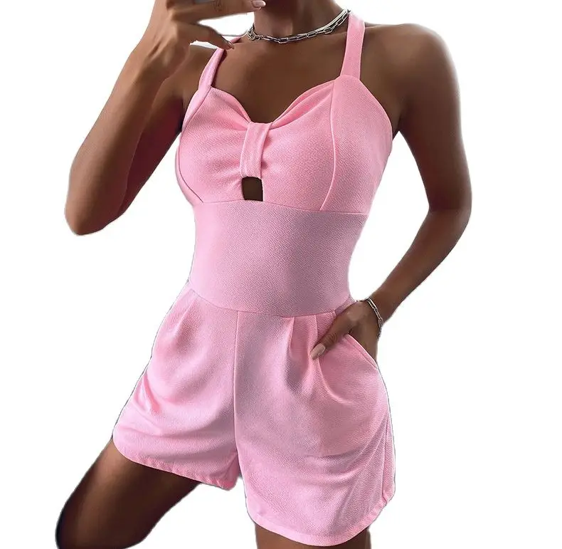 Women's Jumpsuit 2023 Summer Fashion New Solid Color Knitted High Waist Slim Sports Jumpsuit Female