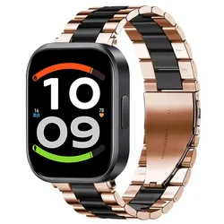 Stainless Steel Metal Bracelet Wristband - Premium Metal Band for Redmi Watch 6 - 5 - 4 (Rose gold black)